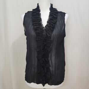 Piano Sheer Goth Vintage 90s Y2K Black Ruffle Collar Sleeveless Button Down, SM